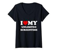 Women's I Love (Heart) My Unlimited Screentime V-Neck T-Shirt