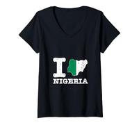 Women's I Love (Heart) Nigeria Flag Map Country Pride V-Neck T-Shirt