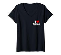 Womens I LOVE HEART SAKE JAPANESE RICE WINE V-Neck T-Shirt