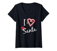 Womens I Love Heart Santa Candy Cane Funny Christmas Xmas Favorite V-Neck T-Shirt