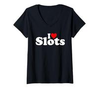 Womens I LOVE HEART SLOTS SLOT MACHINES CASINOS GAMBLING V-Neck T-Shirt