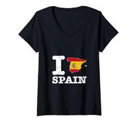 Women's I Love (Heart) Spain Flag Map Country Pride V-Neck T-Shirt