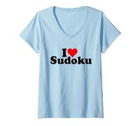 Womens I Love Heart Sudoku Puzzles V-Neck T-Shirt