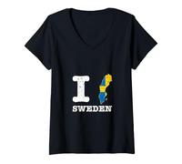 Women's I Love (Heart) Sweden Flag Map Country Pride V-Neck T-Shirt