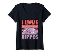 Women's I Love Hippos Cute Hippopotamus Saying Hippo V-Neck T-Shirt