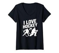 Womens I Love Hockey Enthusiast Spirit V-Neck T-Shirt