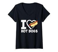 Womens I Love Hot Dogs Hot Dog Lover Heart V-Neck T-Shirt