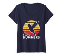 Womens I Love Hummers bird Vintage Sunset Colibri V-Neck T-Shirt