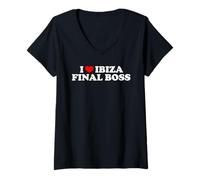 Womens I Love Ibiza Final Boss Funny Viral Meme Humor Sarcasm Heart V-Neck T-Shirt