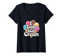 Womens I Love Ice Cream Scoop Cone Delightful Treat V-Neck T-Shirt