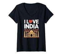 Womens I Love India Taj Mahal Paisley Heritage Pride V-Neck T-Shirt
