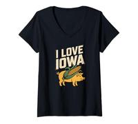 Womens I Love Iowa Pig Corn Appreciation V-Neck T-Shirt