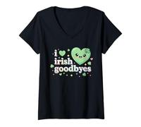 Women's I Love Irish Goodbyes Cute Kawaii Heart St Patricks Day V-Neck T-Shirt
