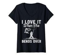 Womens I Love It When She Bends Over Funny Bass Fishing Humor Gifts V-Neck T-Shirt