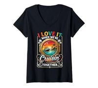 Women's I Love it When We're Cruisin Together Couples Cruise Getaway V-Neck T-Shirt