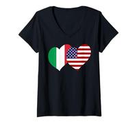 Womens I Love Italy I Love USA Lovely Italy US Flag Hearts Graphic V-Neck T-Shirt