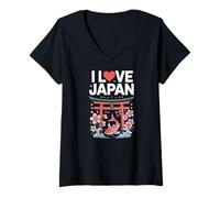 Womens I Love Japan Torii Koi Sakura Blossom V-Neck T-Shirt
