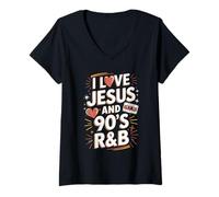 Womens I Love Jesus and 90s RNB Quote Design V-Neck T-Shirt