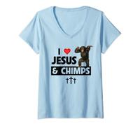 Womens I Love Jesus and Chimps Christian Chimpanzee Monkey Lovers V-Neck T-Shirt