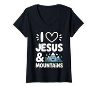 Women's I Love Jesus and Mountains V-Neck T-Shirt
