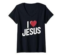 Womens I Love Jesus Bold Letter Christian Faith Religious Apparel V-Neck T-Shirt