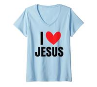 Women's I Love Jesus Name Personalized Men Guy BFF Friend Heart God V-Neck T-Shirt