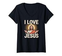 Womens I Love Jesus Radiant Savior Art V-Neck T-Shirt