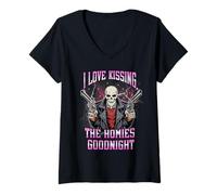 Womens I Love Kissing The Homies Goodnight Funny Dank Meme Bootleg V-Neck T-Shirt