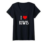 Womens I Love Kiwis I Heart Kiwis New Zealand Flightless Bird Lover V-Neck T-Shirt