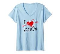 Womens I Love Krakow Poland Polish Heart Souvenir V-Neck T-Shirt