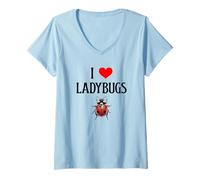 Womens I Love Ladybugs I Heart Ladybugs Beetle Bug Entomologist V-Neck T-Shirt