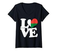 Women's I Love Madagascar Flag Heart Patriotic Travel V-Neck T-Shirt