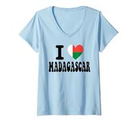 Women's I Love Madagascar Heart Flag Retro Travel Souvenir V-Neck T-Shirt