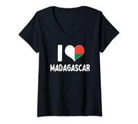 Womens I Love Madagascar Malagasy Heart Flag V-Neck T-Shirt