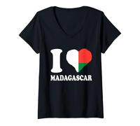 Womens I Love Madagascar Malagasy Pride Madagascar Flag Heart V-Neck T-Shirt