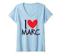 Womens I Love Marc Name Personalized Men Guy BFF Friend Heart Boys V-Neck T-Shirt