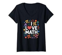 Womens I Love Math Colorful Geometric Pi Symbols V-Neck T-Shirt