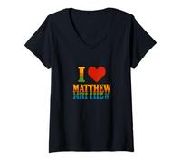 Womens I Love Matthew Bold Romantic Heart Design for Sweethearts V-Neck T-Shirt