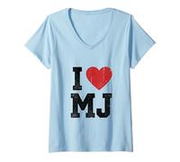Women's I Love MJ Heart Initials M.J. Fan Merch Vintage Design 2 V-Neck T-Shirt