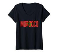 Women's I Love Morocco, Cute Moroccan Flag Design V-Neck T-Shirt