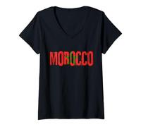 Women's I Love Morocco, Cute Moroccan Flag Design V-Neck T-Shirt