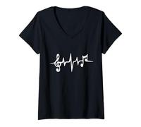 Womens I Love Music Heartbeat Art for DJs and Band Fans V-Neck T-Shirt