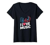 Womens I Love Music Musical Notes Melody V-Neck T-Shirt