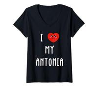 Womens I Love My Antonia Name Funny V-Neck T-Shirt