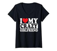Women's I Love My Beautiful Crazy Girlfriend Boyfriend Couples V-Neck T-Shirt