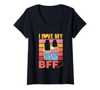 Womens I Love My BFF Team Friendship Friends Sayings Best Friend V-Neck T-Shirt