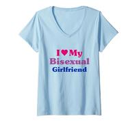 Womens I Love My Bisexual Girlfriend Bi Pride V-Neck T-Shirt