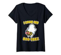 Womens I Love My Boo-Tees | Cute Ghost Bee Funny Halloween for Girl V-Neck T-Shirt