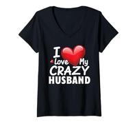 Womens I Love My Crazy Husband Fun and Romantic Design V-Neck T-Shirt