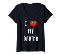 Women's I Love My Davina Name Funny V-Neck T-Shirt